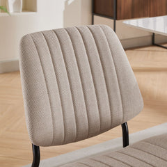 2-piece retro linen chair set with curved wooden backrest, cushioned seat, adjustable metal legs, (Beige Linen)
