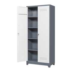 Metal storage cabinets, lockable cleaning tool cabinets, high broom tool organizers, and large storage cabinets in storage store
