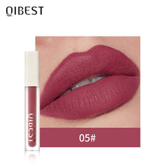 QIBEST Silky Lip Glaze Non-Stick Cup Does Not Fade Lip Gloss Makeup Color Liquid Lipstick Matte Moisturizing Lip Gloss