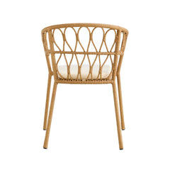 Outdoor dining set of 5 simple bamboo dinning table  PE ratten round table 110CM plastic wood top