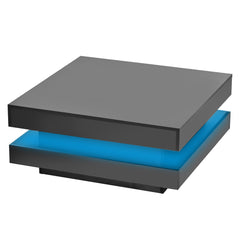 ON-TREND High Gloss Minimalist Design with LED Lights 2-Tier Square Coffee Table Black