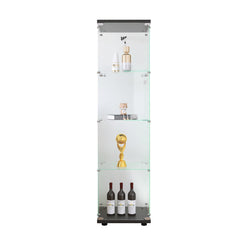 4 glass display cabinets with door shelves, floor standing antique bookshelf, 64.7 "* 16.7" * 14.3 ", black