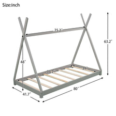 Twin Size House Platform Bed with Triangle Structure Gray