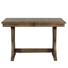 TOPMAX Mid Century Solid Wood 7-Piece Expandable Dining Table Set with Soft Cushioned Chair, Gold Brown+Gray Cushions