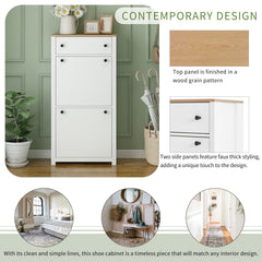 ONTREND with 2 flip drawers, top shoe cabinet with drawers, independent shoe rack with adjustable panel, white