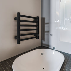 Towel Warmer 6 Bar Electric Heated Towel Rack Wall Mount Plug-in/Bath Towel Heater Matt-Black - Timer