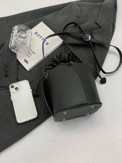 PU Leather Drawstring Bucket Bag