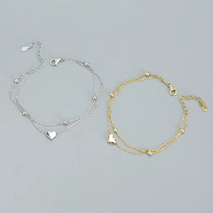 925 Sterling Silver Double Layer Heart-shaped Bracelet  for Women Girl Korean Style Small Fresh Summer Bracelet
