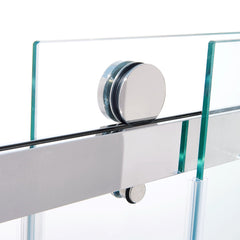 56-60 "wide x 75" high frameless double sliding shower door, 304 stainless steel chrome plated, 8mm thick SGCC tempered transpar