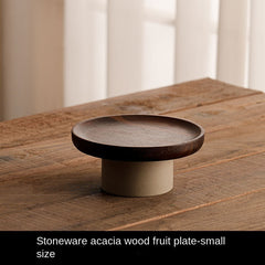 Acacia wood cake tray living room household Dim sum tray clay high fruit tray