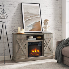 Farmhouse Classic Media TV Stand Antique Entertainment Console with 18" Electric Fireplace Insert for TV up to 50" with Open