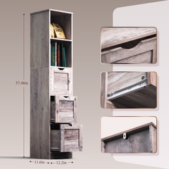 Bathroom Floor Cabinet with 3 Drawers 2 Shelves, Tall Narrow Bathroom Kitchen Pantry Storage Cabinet with Open Compartment Grey