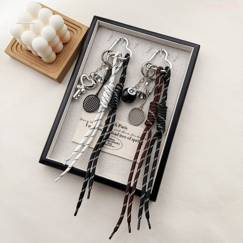 Miu Style Bag Charm Couple Edition Billiard Black 8 Decorative Chain Korean INS Alloy Badminton Climbing Keychain