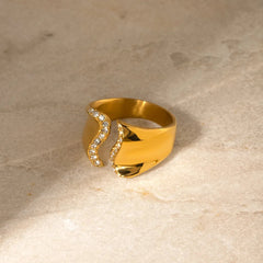 Stainless Steel Inlaid Rhinestone Bypass Ring