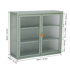 Retro Style Haze Double Glass Door Wall Cabinet With Detachable Shelves for Office Dining Room Living Room Kitchen