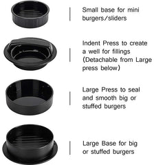 3-in-1 Manual Kitchen Gadget: Hamburger Patty, Round Beef Burger & Meatball Press.