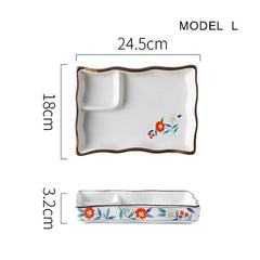 Dumpling plate sushi plate round square plate with soy sauce and vinegar partitioned snack plate ceramic plate for home use