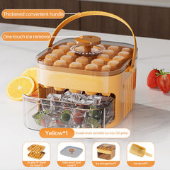 50-grid ice maker with new large capacity - household food-grade plastic double-layer ice storage barrel & ice ball mold set