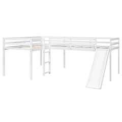 L-Shaped Twin Size Loft Bed with Ladder and Slide, White
