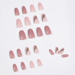 Almond Slant Gold Line Lotus Pink Fake Nails Artificial Professional Material art False Nail Supplies For Professionals