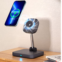 3-in-1 magnetic wireless charger holder with cooling fan suitable for wireless charging of iPhone earphones and watches