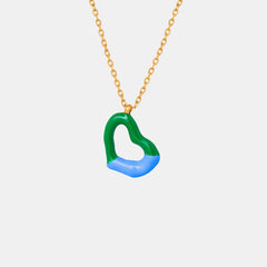 Two tone weight glazed design heart pendant titanium steel gold-plated necklace