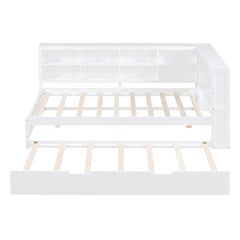 Wooden Twin Size DayBed with Twin Trundle, DayBed with Storage Shelf and USB Charging Ports,White