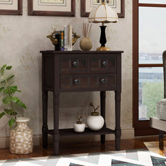 TREXM Narrow Console Desk, Ultra Thin Sofa Table with Three Storage Drawers and Living Room Bottom Shelves (Espresso)