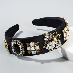 Creative Baroque Headband With Rhinestones Pearl Headband Bee Colorful Fabric Garland Headgear