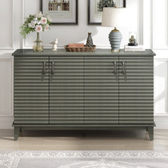 TREXM side panel with 4-door large storage buffet, adjustable shelves and metal handles (antique gray)
