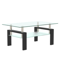 Rectangle Black Glass Coffee Table Clear Coffee Table Modern Side Center Tables for Living Room Living Room Furniture