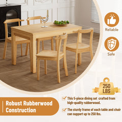 TOPMAX 65 "5-piece set with wheels, expandable dining table set, 17.7" pull-out side table and small dining chairs, natural