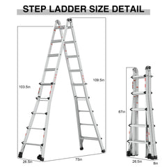 Aluminum Multi-Position Ladder with Wheels, 300 lbs Weight Rating, 22 FT