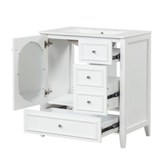 30" Bathroom Vanity with Sink, Bathroom Vanity Cabinet with Three Drawers and Door, Solid Wood and MDF, White