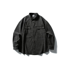 Used washed casual loose long sleeved shirt jacket men's workwear shirt