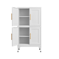 White metal kitchen storage cabinet, kitchen pantry storage cabinet with door and shelf, adjustable leveling feet