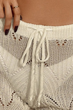 Hook flower hollowed out beach shorts with drawstring