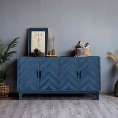 Stronger Vintage Style Buffet Cabinet Lacquered Accent Storage 4 Door Wooden