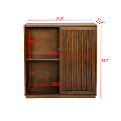 Medieval side panel with 2 sliding doors and solid wood decorative strips, storage cabinet