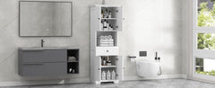 Tall Bathroom Cabinet with Four Doors, Large Storage Space Open Shelve, Upper Storage Cabinet, Whit