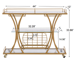 Golden Bar Cart with Wine Rack Tempered Glass Metal Frame Wine Storage