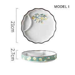Dumpling plate sushi plate round square plate with soy sauce and vinegar partitioned snack plate ceramic plate for home use