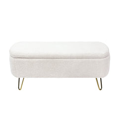 Ivory White Storage Ottoman Bench for End of Bed Gold Legs
