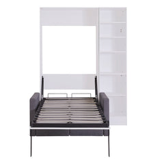 Twin Size Murphy Bed Wall Bed with Sofa,with Shelves,White