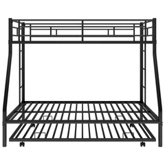 Twin over Full Bed with Sturdy Steel Frame Bunk Bed with Twin Size Trundle  Two-Side Ladders  Black