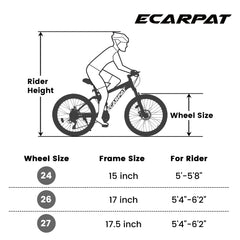 A2660 Ecarpat Mountain Bike 26 inch wheels, carbon steel frame disc brake thumb shift front fork rear shock absorber bike