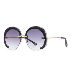 Fashion Oversized Rimless Round Sunglasses Women Clear Ocean Gradient Lens Shades