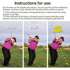 Golf swing training aid: swing plane corrector, posture indicator, indoor laser practice tool.