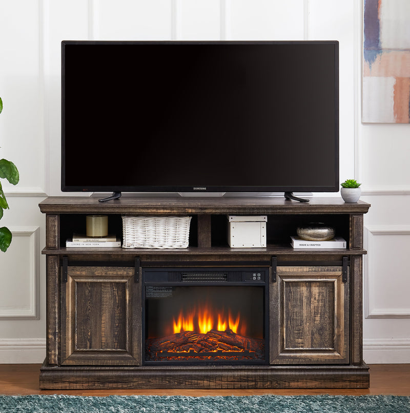 Entertainment console multifunctional sliding door cabinet with 23 inch fireplace 58.11 '* 15.79' * 32.36 'antique brown
