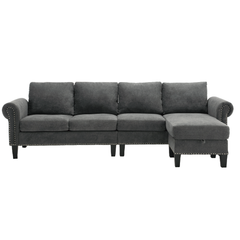 Convertible Sectional Sofa with Storage,L-shaped sofa Modern Linen Fabric Sectional Couches for Living Room,Gray